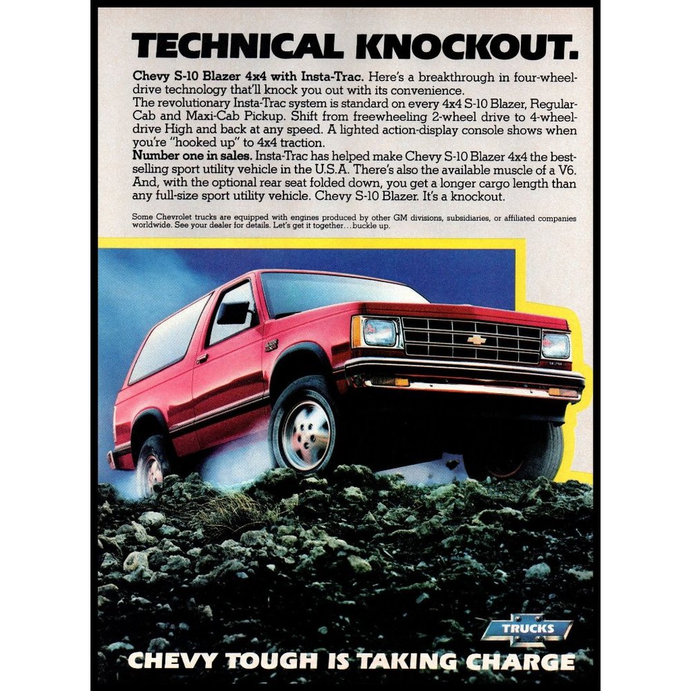 1984 Chevy S-10 Blazer 4x4 2 Door Vintage Print Ad Rock Climbing Wall Art Photo